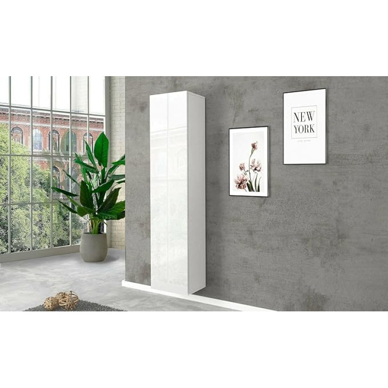 Dmora Hanging Column with 1 Door, Made in Italy, Modern Furniture, Multi-Purpose Cabinet with 1 Door and 4 Shelves, 40 x 30 x 180 cm, Glossy White