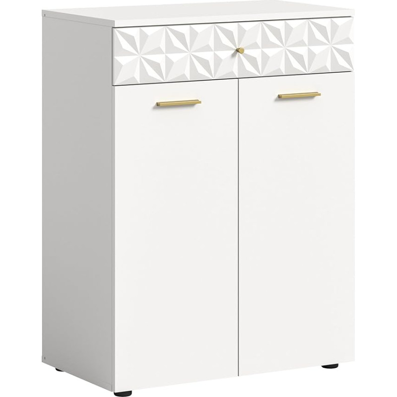xonox.home Prisma Front Chest of Drawers High-Gloss White MDF Body White Melamine Approx. 70 x 92 x 40 cm