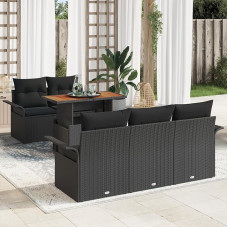 Rantry 6-teiliges Garten Sofa Set mit Kissen Schwarz Poly-Rattan, 2-Sitzer Garten Sofa mit Stauraum & Kissen Schwarz Poly-Rattan Gartenlounge Model3358011
