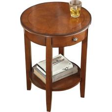 Gtzly Round Side Table Made of Solid Wood with Drawer, 2-Tier Modern Mid-Century Side Table for Living Room, Dorm, Home Office, Bedroom (Colour: Brown)