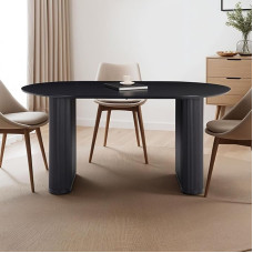 IDIMEX Maxim Dining Table Black - Modern Table 160 x 90 cm Kitchen Table Oval Design with Column Legs and Slats, Dining Room Table for 6 People