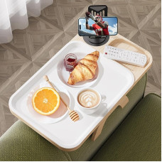 Thideewiz Sofa Armrest Tray, Foldable Sofa Armrest Tray, with 360° Rotating Phone Holder, for Food, Drinks, Cup, Snack, Remote Control, No Installation Required