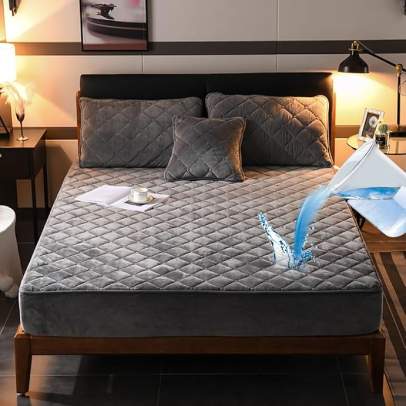 HAIBA Mattress Protector Waterproof 90 x 200 cm Fitted Sheet Breathable Mattress Topper, Incontinence Bed Sheet, Waterproof Mattress Cover Protection Moisture Protection Fitted Sheet - Grey