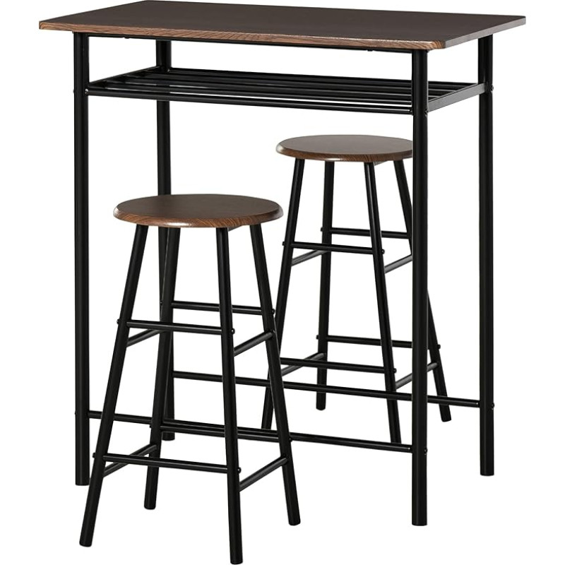 HOMCOM Bar Table Set, Bar Table with 2 Bar Stools, Dining Set, Kitchen Table with Storage Shelf, Dining Table for Dining Room, Kitchen, Black