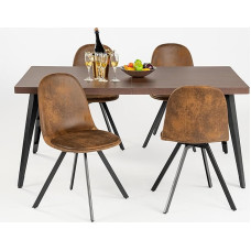 FurnitureR 5 Piece Vintage Rectangular Dining Set Dark Brown Table with 4 Suede Swivel Chairs for Kitchen and Dining Room