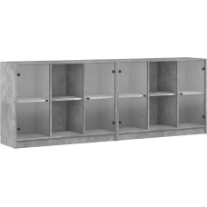 vidaXL Bookcase with Doors, Bookcase with Storage Space, Standing Shelf for Living Room, Office, Cube Shelf, Modern, Concrete Grey, Wood Material