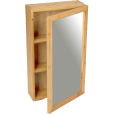 WENKO Bamboo Mirror Cabinet, Narrow Bamboo Bathroom Cabinet with Mirror, Magnetic Closure, Recessed Grip and Two Middle Shelves for Clear Storage of Bathroom Accessories, 35 x 60 x 15 cm