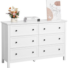 VEVOR Chest of Drawers with 6 Drawers, Wooden Chest of Drawers with Sliding and Tilt Protection, Minimalist Retro Drawer Cabinet, TV Stand, Organiser for Living Room, Bedroom, Entryway (White)