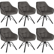 WOLTU Set of 6 Swivel Dining Room Chairs for Dining Room Living Room Comfortable Kitchen Chairs Padded with Armrests Backrest with Velvet Cover Dark Grey