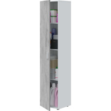 Habitdesign Multi Purpose Single Door Storage Column Cabinet White Finish in Article White and Cement Dimensions: 41cm (W) x 182cm (H) x 37cm (D)