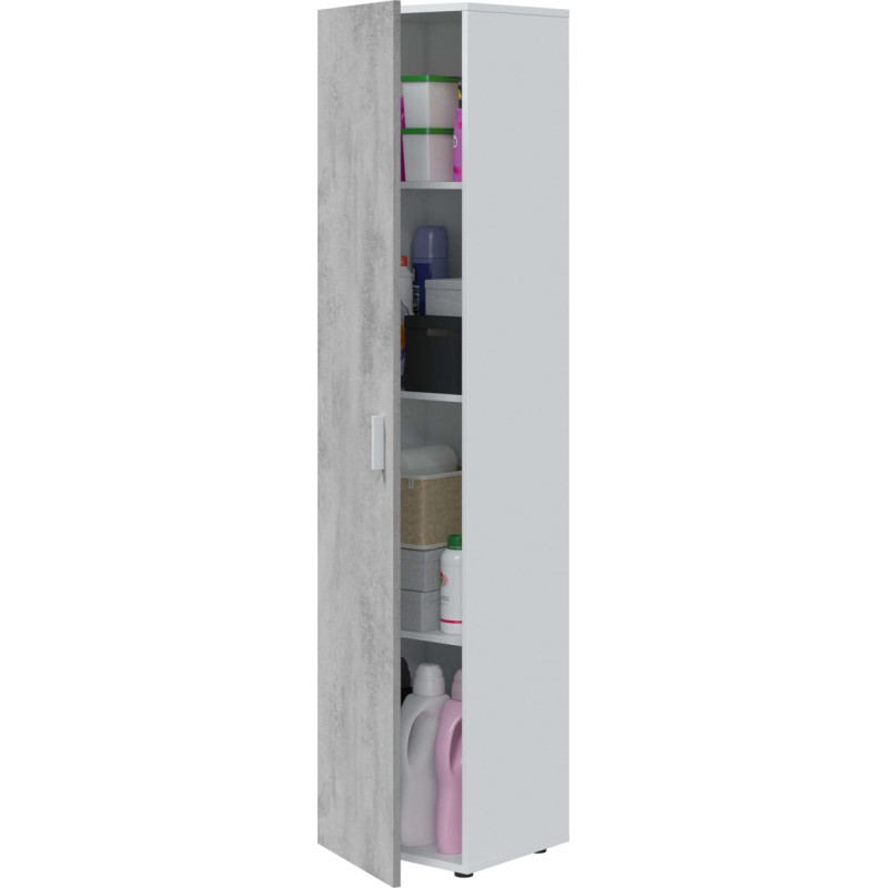 Habitdesign Multi Purpose Single Door Storage Column Cabinet White Finish in Article White and Cement Dimensions: 41cm (W) x 182cm (H) x 37cm (D)