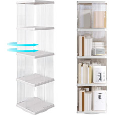 360° Rotating Bookcase (36 x 36 x 135.5 cm), 4-Tier Bookcase, Small Bookcase, White Manga Shelf, Narrow Book Shelf, Filing Shelf for Living Room, Bedroom, Office
