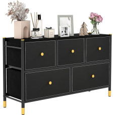 COSTWAY Fabric Chest of Drawers with 5 Drawers, Drawer Chest with Metal Frame, Sideboard with Adjustable Foot Pads & Tilt Protection, Basket Shelf for Living Room, Bedroom, Hallway (5 Drawers)