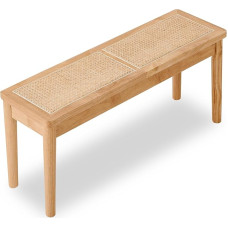 Jimenuco Essbank aus Holz mit handgewebtem Rattan-Sitz, Massivholzbank für Eingangsbereich, Wohnzimmer, Küche und Schlafzimmer (Naturholz, 45,7 cm Höhe), 101,6 cm