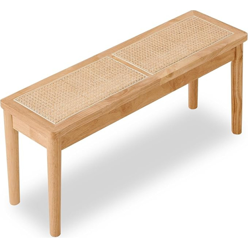 Jimenuco Essbank aus Holz mit handgewebtem Rattan-Sitz, Massivholzbank für Eingangsbereich, Wohnzimmer, Küche und Schlafzimmer (Naturholz, 45,7 cm Höhe), 101,6 cm
