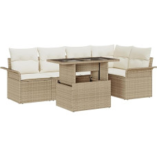 Rantry 6-teiliges Garten Sofa Set mit Kissen Beige Poly Rattan, 2-Sitzer Garten Sofa mit Stauraum & Kissen Beige Poly Rattan Gartenlounge Model3357024