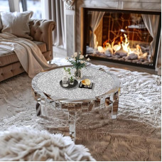 Artloge Coffee Table, Round Glass Crystal Living Room Table, Side Table, Diameter 80 cm, Diamond Coffee Table, Modern Silver Mirrored Sofa Table, Glass Table for Living Room, 80 x 80 cm