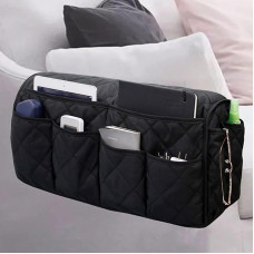 Hosoncovy Sofa Armrest Organiser Couch Arm Storage Bag Sofa Arm Couch Caddy Anti-Spill Armrest Remote Control and Mobile Phone Organiser Holder (Black)
