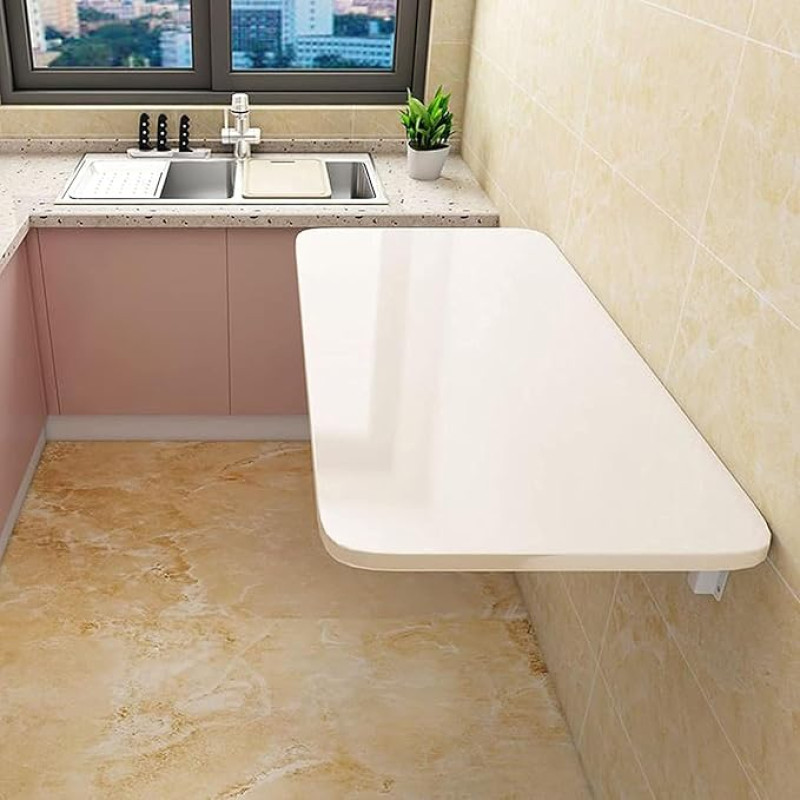 uyoyous Wooden Wall Folding Table, 60 x 40 cm, White Wall Table, Space-Saving, Floating Desk, Laptop Table, Small Folding Kitchen Table, Dining Table for Wall Mounting