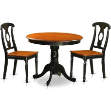 East West Furniture ANKE3-BLK-W Antique Black 3 Piece Dining Set with 2 Wooden Chairs
