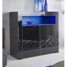 MMT Furniture Designs Ltd Modern All Black Frosted Gloss Buffet Display Cabinet with LED Lights