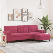 Snsowed 3278281 3-Seater Sofa with Stool, Wine Red, 210 cm, Velvet, Lounge Sofa, Sofas & Couches, Relax Sofa, Couch for Living Room