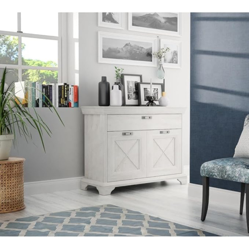 Forte Kashmir Chest of Drawers with 2 Doors and 1 Drawer, Wood Composite, Pine White, W x H x D: 123.3 x 95.9 x 48.2 cm