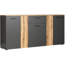 trendteam smart living - Esteban - Chest of Drawers - Anthracite/Evoke Oak - Storage Cabinet with 6 Compartments and 1 Drawer - (W x H x D) 181 x 86 x 38 cm - Full Extension Function