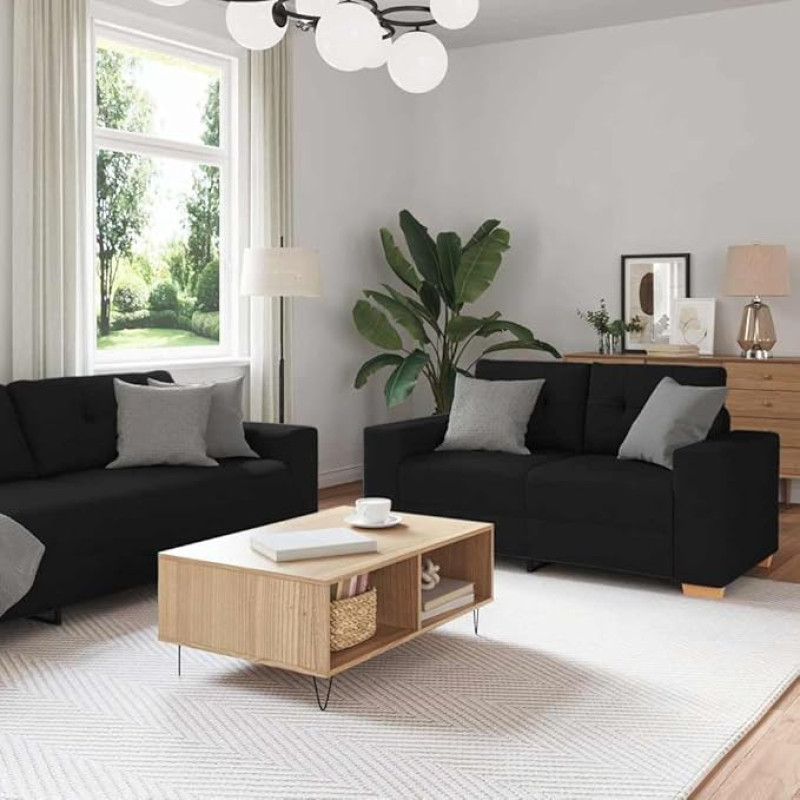 INLIFE 2-teiliges Sofa-Set mit Kissen, schwarzer Stoff,Möbel,Sofas,Schwarz,55 KG,3324712