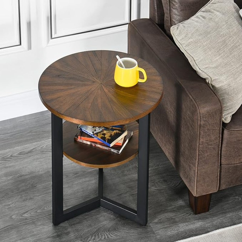MODERION Round Small Side Table, Sofa Table, Coffee Table, Simple and Practical, Living Room, Balcony, Leisure Combination, Minimalism, 49 x 49 x 60 cm (Dark Brown), BZ01
