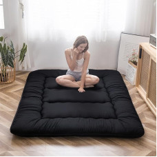 MAXYOYO Futon Mattress, Floor Mattress, Padded Japanese Tatami Quilted Bed, Thick, Folding, Sleeping Mat, Rolled Mattress, Floor Lounger, Guest Mattress (Black, 150 x 200 cm)