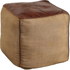 invicta INTERIOR Mustang Retro Seat Pouf 53 cm Leather Cover with Linen Seat Cube Pouf Stool