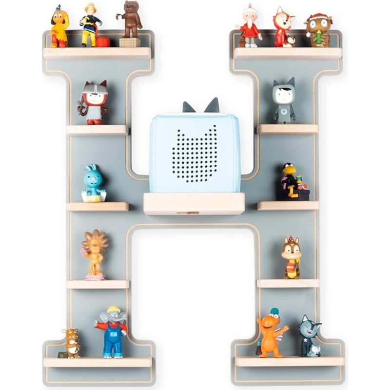 Boarti Children’s Shelf Various Letters in Grey and White – for Toniebox and Tonies – for Playing and Collecting