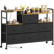 Lutown-Teen Chest of Drawers on Wheels, Fabric Chest of Drawers with 2 Sockets, 2 USB Ports, Chest of Drawers with 7 Fabric Drawers, for Bedroom, Living Room, 132 x 30 x 91 cm, Vintage