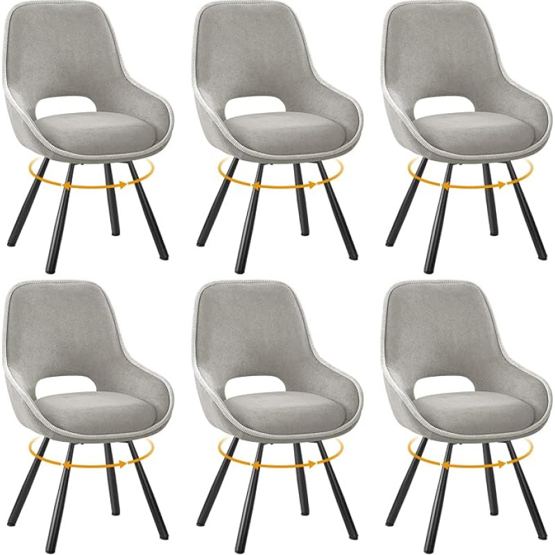 ANVOFONG Dining Room Chairs, Set of 6, 180° Swivel Chairs, Dining Room Chairs with Armrests, Backrest, Dining Room Living Room Chair, Thick Foam Cushion, Upholstered Chair, Light Grey