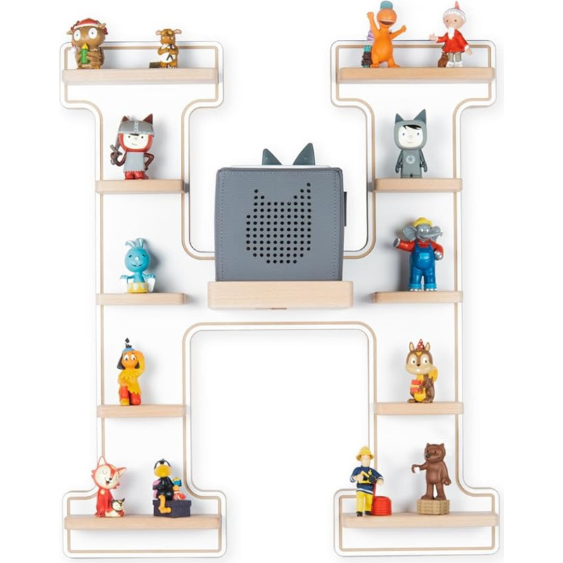 Boarti Children’s Shelf Various Letters in Grey and White – for Toniebox and Tonies – for Playing and Collecting