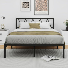 VERFARM Modern Metal Bed Frame 140 x 200 cm with Slatted Frame, Double Bed/Single Bed, Guest Bed, Youth Bed for Bedroom, Guest Room, Black