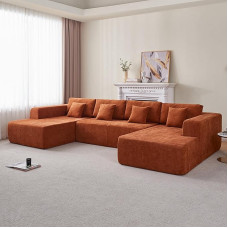 VASOENY 350 x 180 cm U-Shape Corner Sofa, Chenille Fabric Oversized Corner Sofa, 6 Seat U-Shaped Modern Sofa Couch with 4 Cushions for Living Room, Bedroom, Office, No Assembly Required