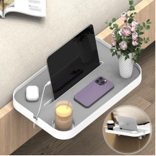 Bedside Tray Organiser for Dorm and Kids Bunk Beds with Frame Between 17-95mm (0.7-3.7 Inch) Clip-on Bedside Table, Removable Cup Holder, Silicone Pad Cord Holder, Clamp Design