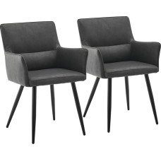 CLIPOP Dining Room Chairs Set of 2 Grey Faux Leather Kitchen Chairs Upholstered Chairs with Armrests and Metal Legs, Retro Design Armrest Chair for Living Room Dining Room