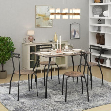 FURNITABLE Dining Set 5-Piece Rectangular Dining Table with 4 Chairs Set, Kitchen Table Set, Living Room Table, Wooden Table, Bistro Set, Space-Saving, Brown + Black