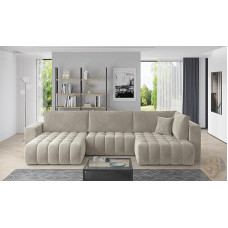 FRIDERIK-EU Corner Sofa with Sleep Function and Bed Box [Left - Beige] Living Room Furniture, Sofas & Couches, Corner Sofa, Corner Couch with Sleep Function, Sofa Bed with Bed Box
