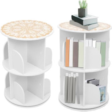 YESTAIM 2 Levels Rotating Standing Shelf, Bookcase, Storage Shelf, Multifunctional Rotating Shelf, Decorative Shelf, Office Shelf, Made of PVC with Legs, 360 Degree Display, for Living Room, Bedroom