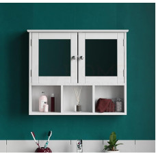 Home Discount Milano Double Door Mirrored Bathroom Cabinet Storage Shelves Wall Mounted, White