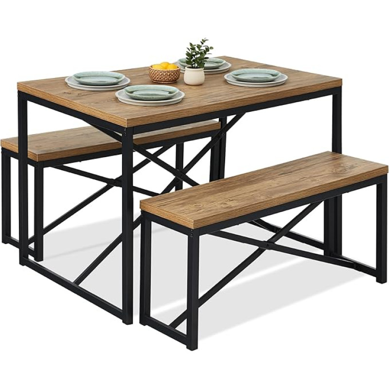 Best Choice Products 3 Piece Dining Set 4 Person Space Saving Dining Nook Kitchen Dining Room with 2 Benches Table 45.5