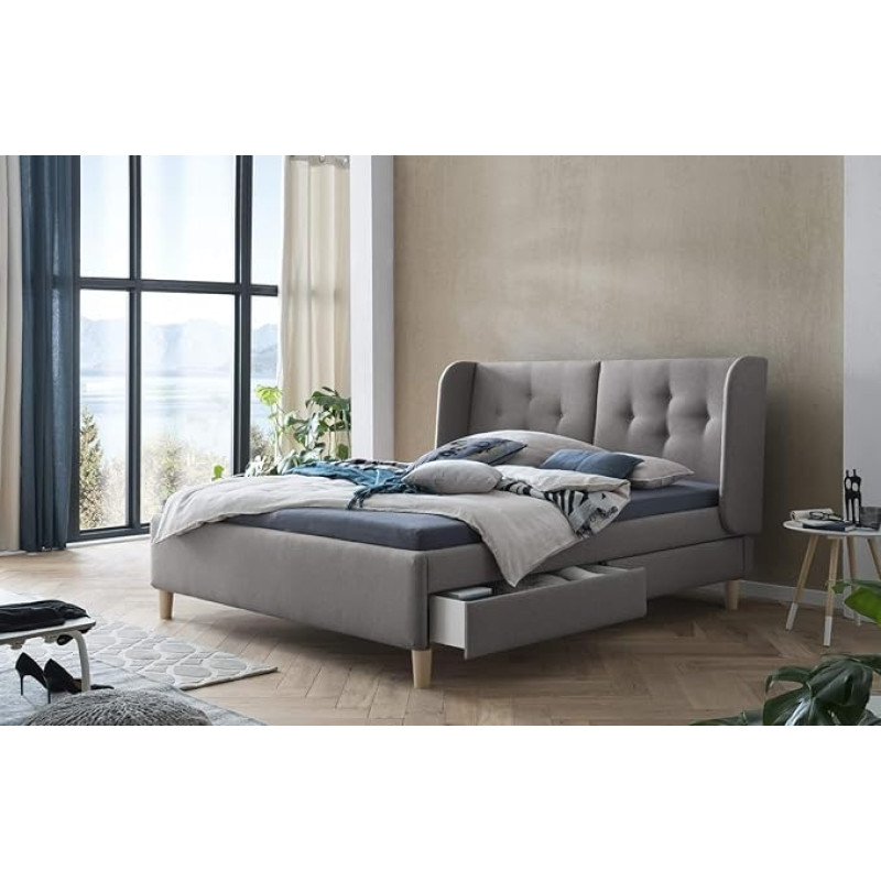 Traumnacht Upholstered Bed, Including Bed Box with 4 Drawers and Slatted Frame, Produced According to German Quality Standard, 180 x 200 cm, Light Grey
