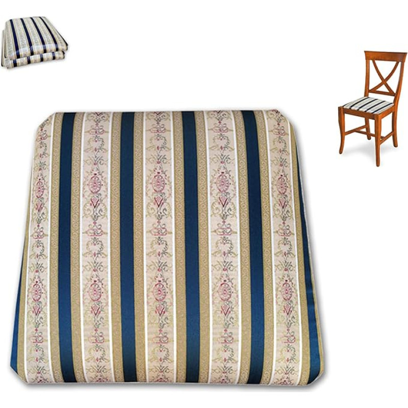 FacilCasa Replacement seats for classic upholstered chairs - Fabric with blue stripes in Empire style - Dimensionally Retaining Foam (cm.37.5 x 33 h 6) No. 2 Replacement Parts Fabric Blue Stripe
