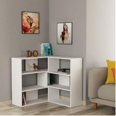 HOCUS PICUS Molly No:3 Corner Bookcase with Many Colour Options - Living Room Furniture - Easy to Assemble - Book & Essentials Storage - Two Size Options (White)