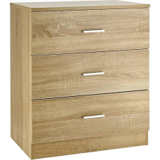 Baroni Home Melamine Chest of Drawers with 3 Drawers for Bedroom or Living Room, Modern Oak Cabinet, 60 x 40 x 70 cm