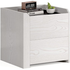 Mondeer Bedside Table with 2 Drawers Tempered Glass Modern Style for Living Room Bedroom W45 x H45 x D40 cm Cream White
